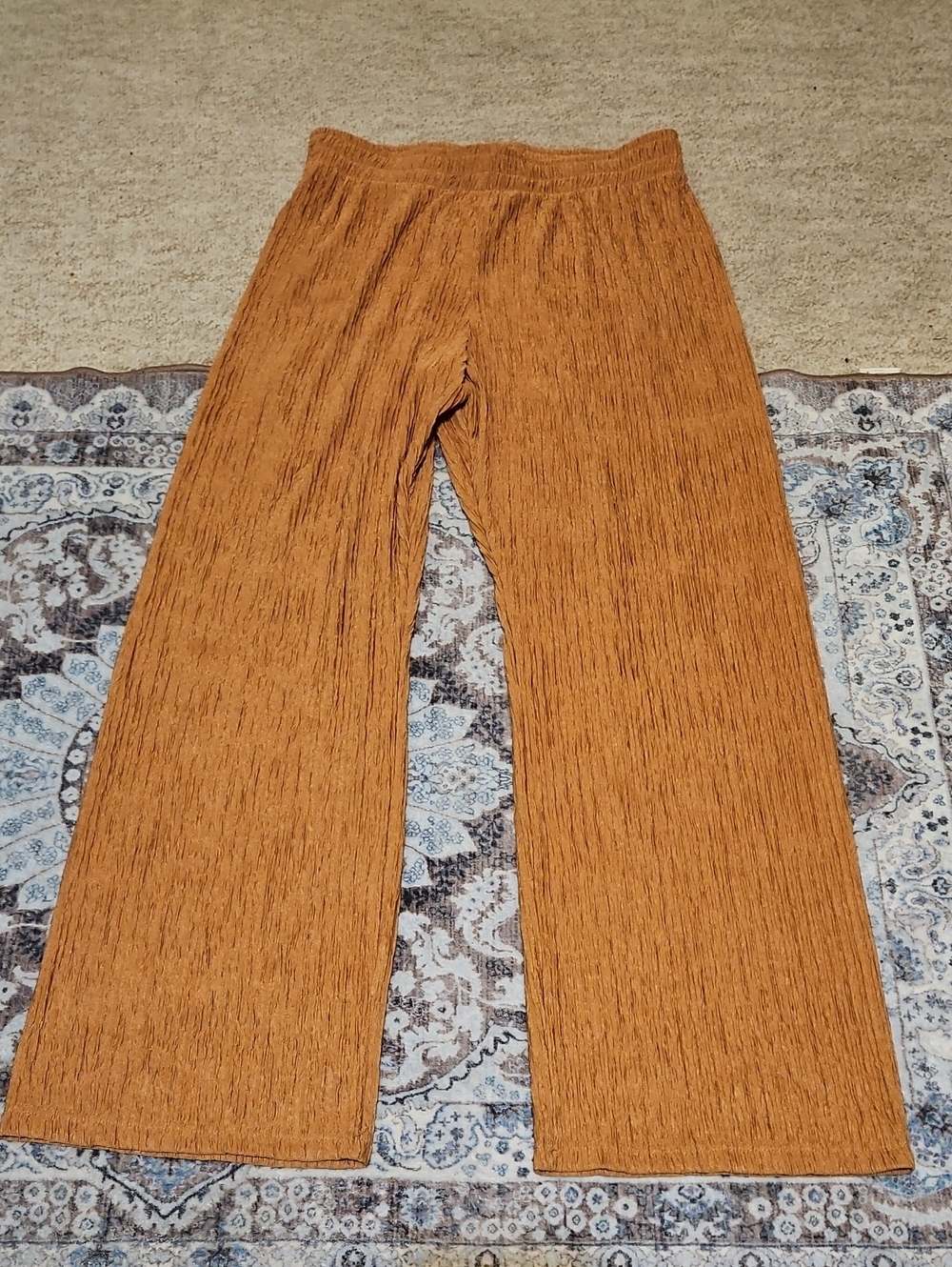 Wide Leg Crinkle Pants in Rust Orange